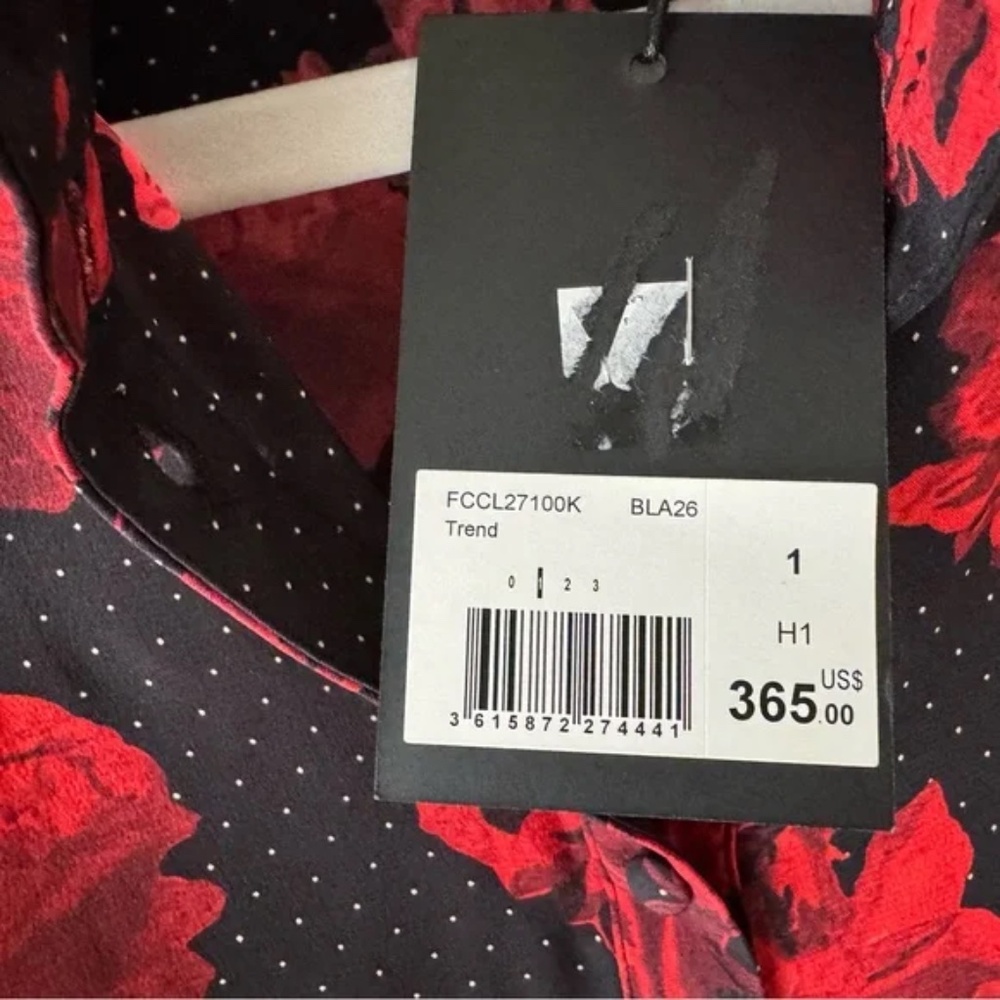 The Kooples Black w/ Red & White Floral Dot Print Silk Blouse Sz S NWT $365 - Picture 6 of 14